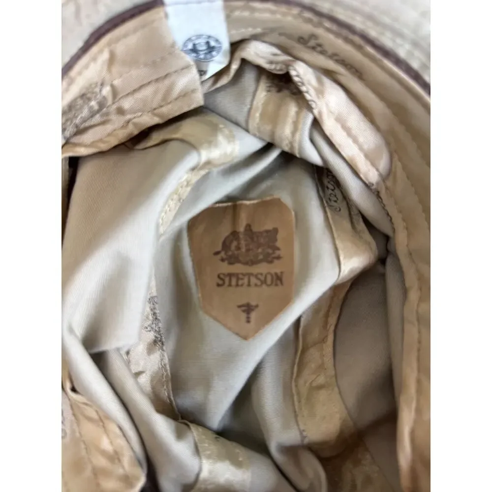 Vintage Stetson Khaki Cotton Fedora Hat Navy Burgundy Striped‎ M Grandpa Fishing